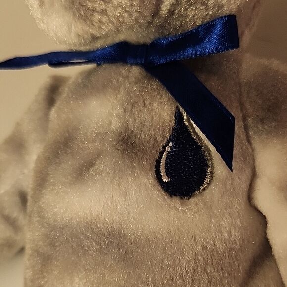 Gray and White Plush Bear with Blue Ribbon - Picture 7 of 11